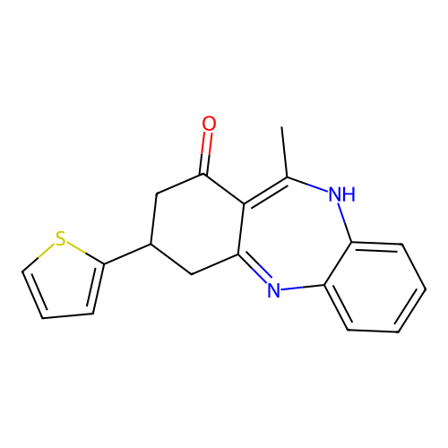 11-methyl-3-(thiophen-2-yl)-3,4-dihydro-2H-dibenzo[b,e][1,4]diazepin-1-ol structure