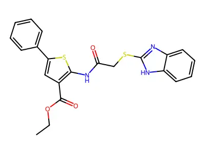 ethyl 2-[[2-(1H-benzimidazol-2-ylsulfanyl)acetyl]amino]-5-phenylthiophene-3-carboxylate structure