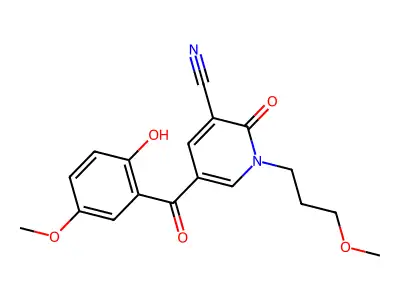 5-(2-hydroxy-5-methoxybenzoyl)-1-(3-methoxypropyl)-2-oxo-1,2-dihydropyridine-3-carbonitrile structure