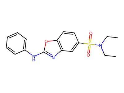 2-anilino-N,N-diethyl-1,3-benzoxazole-5-sulfonamide structure