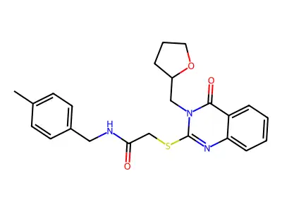 N-[(4-methylphenyl)methyl]-2-[4-oxo-3-(oxolan-2-ylmethyl)quinazolin-2-yl]sulfanylacetamide structure