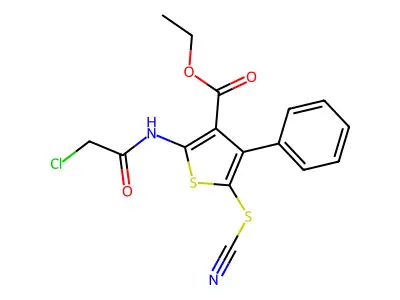 Ethyl 2-(2-chloroacetamido)-5-(cyanosulfanyl)-4-phenylthiophene-3-carboxylate structure
