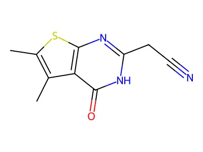 2-(5,6-dimethyl-4-oxo-3H,4H-thieno(2,3-d)pyrimidin-2-yl)acetonitrile structure