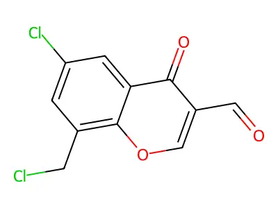 6-chloro-8-(chloromethyl)-4-oxo-4H-chromene-3-carbaldehyde structure