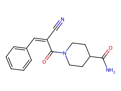 1-[2-Cyano-2-(phenylmethylidene)acetyl]piperidine-4-carboxamide structure