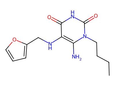 6-amino-1-butyl-5-[(furan-2-ylmethyl)amino]-1,2,3,4-tetrahydropyrimidine-2,4-dione structure