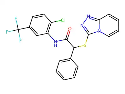 N-[2-chloro-5-(trifluoromethyl)phenyl]-2-phenyl-2-([1,2,4]triazolo[4,3-a]pyridin-3-ylsulfanyl)acetamide structure