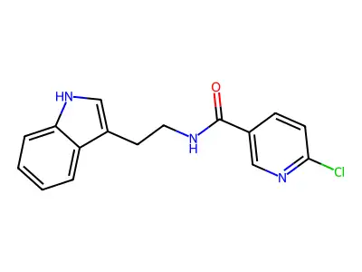 6-chloro-N-[2-(1H-indol-3-yl)ethyl]pyridine-3-carboxamide structure