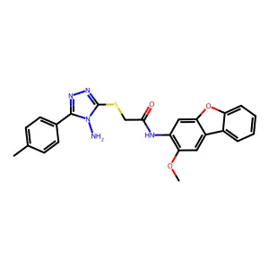 2-{[4-amino-5-(4-methylphenyl)-4H-1,2,4-triazol-3-yl]sulfanyl}-N-(2-methoxydibenzo[b,d]furan-3-yl)acetamide structure
