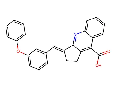 3-[(3-phenoxyphenyl)methylidene]-1H,2H,3H-cyclopenta[b]quinoline-9-carboxylic acid structure