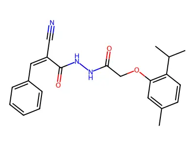 2-cyano-N'-{2-[5-methyl-2-(propan-2-yl)phenoxy]acetyl}-3-phenylprop-2-enehydrazide structure