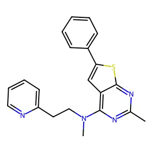 N,2-dimethyl-6-phenyl-N-[2-(pyridin-2-yl)ethyl]thieno[2,3-d]pyrimidin-4-amine structure