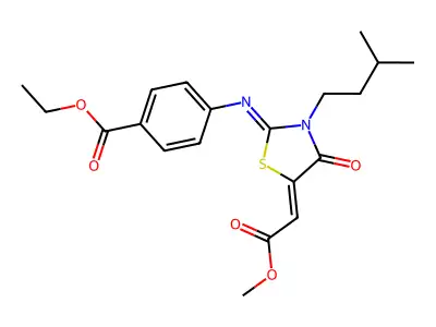 Ethyl 4-[[5-(2-methoxy-2-oxoethylidene)-3-(3-methylbutyl)-4-oxo-2-thiazolidinylidene]amino]benzoate structure