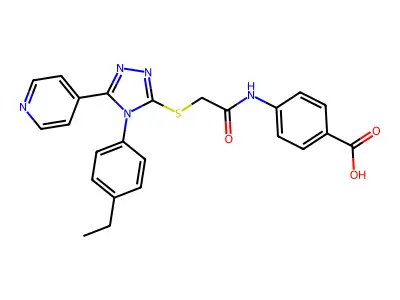 4-(2-{[4-(4-ethylphenyl)-5-(pyridin-4-yl)-4H-1,2,4-triazol-3-yl]sulfanyl}acetamido)benzoic acid structure
