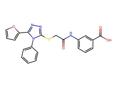 3-(2-{[5-(furan-2-yl)-4-phenyl-4H-1,2,4-triazol-3-yl]sulfanyl}acetamido)benzoic acid structure