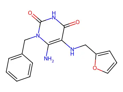 6-amino-1-benzyl-5-[(furan-2-ylmethyl)amino]-1,2,3,4-tetrahydropyrimidine-2,4-dione structure
