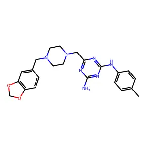 6-{[4-(1,3-benzodioxol-5-ylmethyl)-1-piperazinyl]methyl}-N-(4-methylphenyl)-1,3,5-triazine-2,4-diamine structure