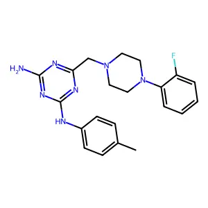 6-{[4-(2-fluorophenyl)piperazin-1-yl]methyl}-N-(4-methylphenyl)-1,3,5-triazine-2,4-diamine structure