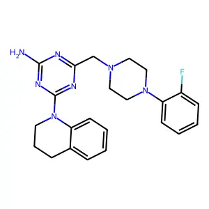 4-(3,4-dihydroquinolin-1(2H)-yl)-6-{[4-(2-fluorophenyl)piperazin-1-yl]methyl}-1,3,5-triazin-2-amine structure