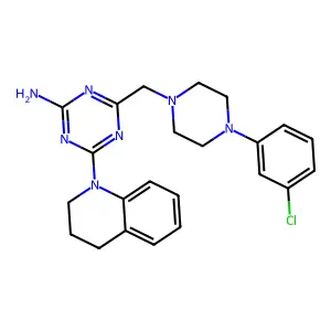 4-{[4-(3-chlorophenyl)-1-piperazinyl]methyl}-6-(3,4-dihydro-1(2H)-quinolinyl)-1,3,5-triazin-2-amine structure