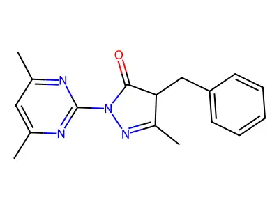 4-benzyl-2-(4,6-dimethylpyrimidin-2-yl)-5-methyl-2,4-dihydro-3H-pyrazol-3-one structure