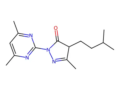 2-(4,6-dimethylpyrimidin-2-yl)-5-methyl-4-(3-methylbutyl)-2,4-dihydro-3H-pyrazol-3-one structure