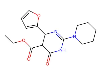 ethyl 6-(furan-2-yl)-4-oxo-2-(piperidin-1-yl)-1,4,5,6-tetrahydropyrimidine-5-carboxylate structure