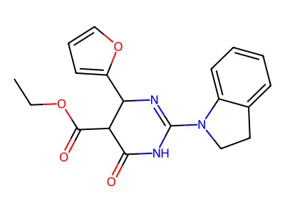 Ethyl 4-(2-furyl)-2-indolinyl-6-oxo-3,4,5-trihydropyrimidine-5-carboxylate structure