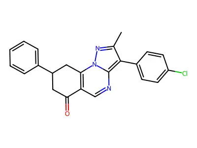 3-(4-chlorophenyl)-2-methyl-8-phenyl-8,9-dihydropyrazolo[1,5-a]quinazolin-6(7H)-one structure