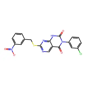 3-(3-chlorophenyl)-7-((3-nitrobenzyl)thio)pyrimido[4,5-d]pyrimidine-2,4(1H,3H)-dione structure