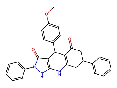3-hydroxy-4-(4-methoxyphenyl)-2,7-diphenyl-2,4,6,7,8,9-hexahydro-5H-pyrazolo[3,4-b]quinolin-5-one structure