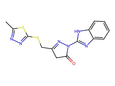 2-(1H-benzimidazol-2-yl)-5-[(5-methyl-1,3,4-thiadiazol-2-yl)sulfanylmethyl]-4H-pyrazol-3-one structure