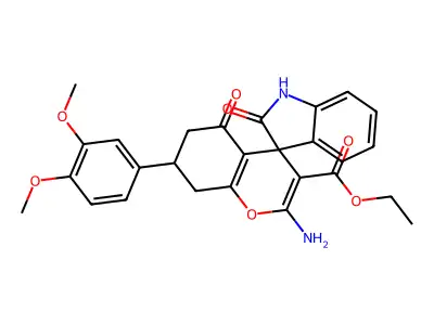 ethyl 2-amino-7-(3,4-dimethoxyphenyl)-2',5-dioxo-1',2',5,6,7,8-hexahydrospiro[chromene-4,3'-indole]-3-carboxylate structure