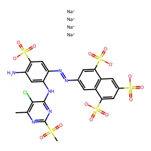1,3,5-Naphthalenetrisulfonic acid, 7-((4-amino-2-((5-chloro-6-methyl-2-(methylsulfonyl)-4-pyrimidinyl)amino)-5-sulfophenyl)azo)-, sodium salt structure