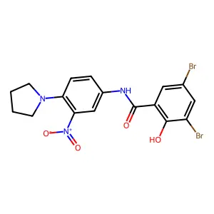 3,5-Dibromo-2-hydroxy-N-[3-nitro-4-(pyrrolidin-1-yl)phenyl]benzamide structure