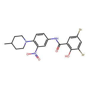 3,5-dibromo-2-hydroxy-N-[4-(4-methylpiperidin-1-yl)-3-nitrophenyl]benzamide structure