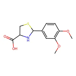 (2S,4S)-2-(3,4-dimethoxyphenyl)-1,3-thiazolidine-4-carboxylic acid structure