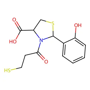 4-Thiazolidinecarboxylic acid, 2-(2-hydroxyphenyl)-3-(3-mercapto-1-oxopropyl)- structure