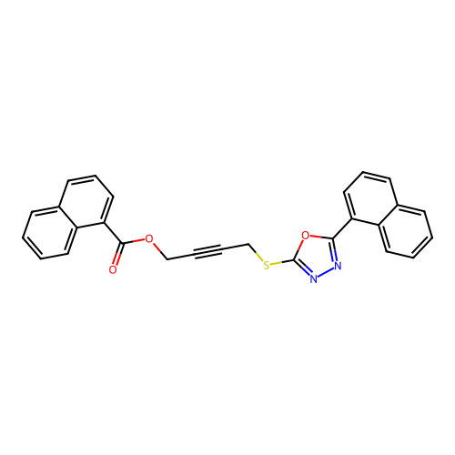 4-[(5-naphthalen-1-yl-1,3,4-oxadiazol-2-yl)sulfanyl]but-2-ynyl Naphthalene-1-carboxylate structure