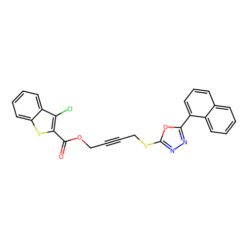4-{[5-(naphthalen-1-yl)-1,3,4-oxadiazol-2-yl]sulfanyl}but-2-yn-1-yl 3-chloro-1-benzothiophene-2-carboxylate structure