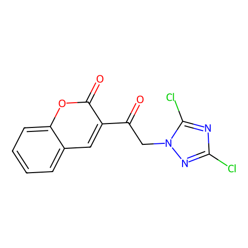 2H-1-Benzopyran-2-one, 3-[2-(3,5-dichloro-1H-1,2,4-triazol-1-yl)acetyl]- structure