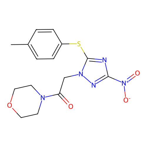 1-morpholino-2-(3-nitro-5-(p-tolylthio)-1H-1,2,4-triazol-1-yl)ethanone structure