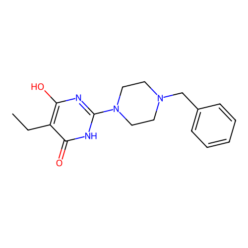 2-(4-benzylpiperazin-1-yl)-5-ethyl-6-hydroxypyrimidin-4(3H)-one structure