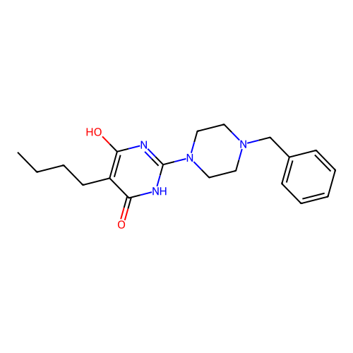 2-(4-benzylpiperazin-1-yl)-5-butyl-6-hydroxypyrimidin-4(3H)-one structure