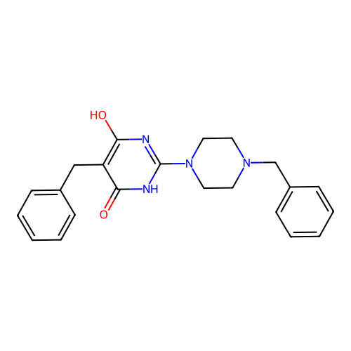 5-benzyl-2-(4-benzylpiperazin-1-yl)-6-hydroxypyrimidin-4(3H)-one structure