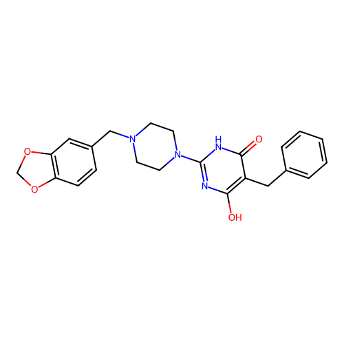 2-[4-(1,3-Benzodioxol-5-ylmethyl)piperazin-1-yl]-5-benzylpyrimidine-4,6-diol structure