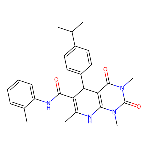 1,3,7-trimethyl-N-(2-methylphenyl)-2,4-dioxo-5-(4-propan-2-ylphenyl)-5,8-dihydropyrido[2,3-d]pyrimidine-6-carboxamide structure