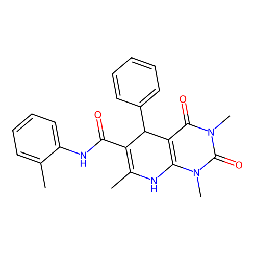 1,3,7-Trimethyl-2,4-dioxo-5-phenyl-1,2,3,4,5,8-hexahydro-pyrido[2,3-d]pyrimidine-6-carboxylic acid o-tolylamide structure