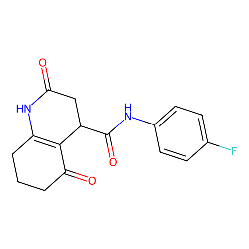 N-(4-fluorophenyl)-2,5-dioxo-1,2,3,4,5,6,7,8-octahydroquinoline-4-carboxamide structure