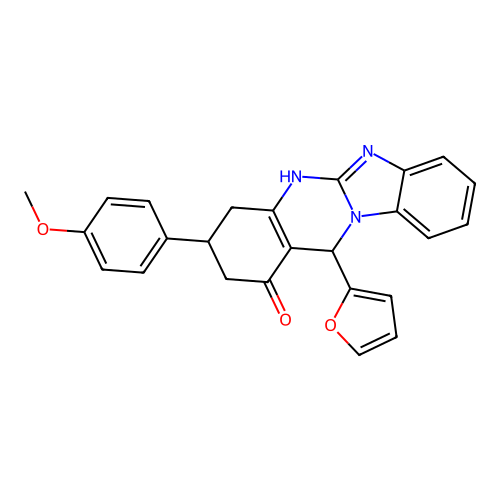 12-(furan-2-yl)-3-(4-methoxyphenyl)-2,3,4,12-tetrahydrobenzimidazo[2,1-b]quinazolin-1-ol structure